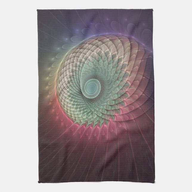 Abstract Snail Colourful Modern Fractal Art Tea Towel (Vertical)