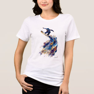 Abstract Snowboarder Fluid Ink Watercolor Action Tri-Blend Shirt