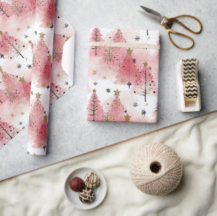 Abstract Snowflake & Pink Tree Christmas Style Wrapping Paper