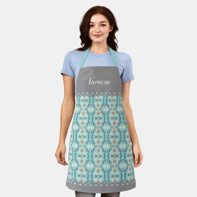 Abstract snowflakes geometric pattern grey borders apron (Worn)