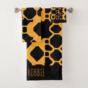 Abstract Soccer Halftone Black Yellow Pattern Bath Towel Set