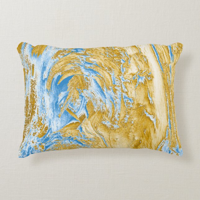 Abstract Soft Blue: Golden Touches. Decorative Cushion (Front)