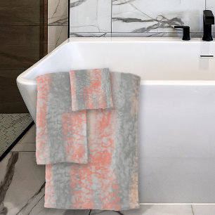 Abstract Soft Hues Coral Peach Grey Bath Towel Set