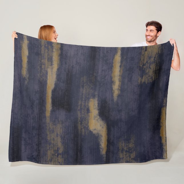 Abstract Soft Hues Deep Blue & Gold Fleece Blanket (In Situ)
