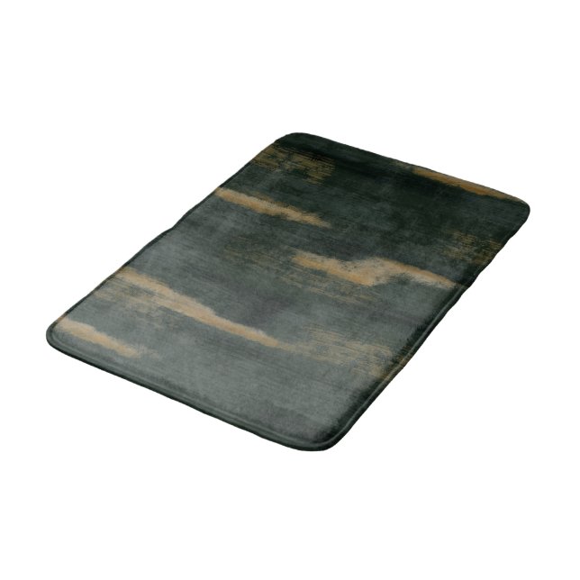 Abstract Soft Hues Deep Green & Gold Bath Mat (Angled)