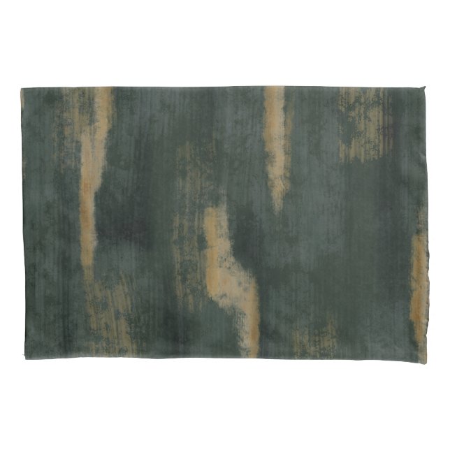 Abstract Soft Hues Deep Green & Gold Pillowcase (Front-Left)