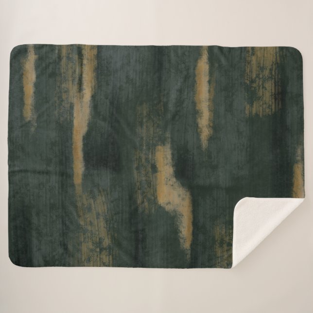 Abstract Soft Hues Deep Green & Gold Sherpa Blanke Blanket (Front (Horizontal))