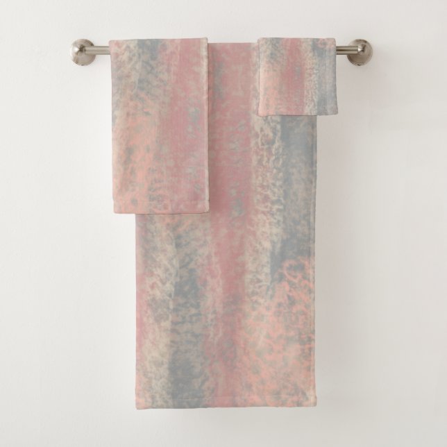 Abstract Soft Hues Grey Beige Pink Bath Mat Towel Set (Insitu)