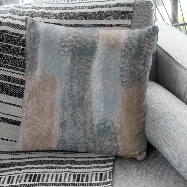Abstract Soft Hues Grey Beige Steel Blue & Brown Cushion (Creator Uploaded)