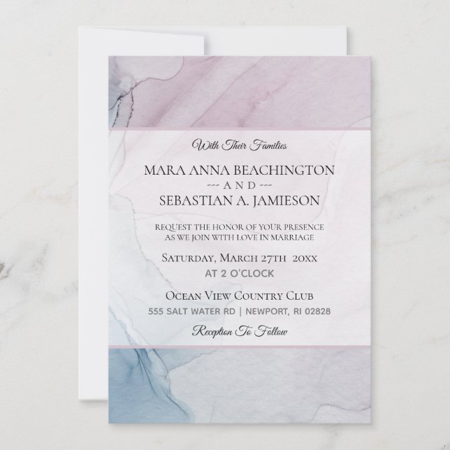*~* Abstract Soft Pastel Dusty Rose Pink Blue Invitation (Front)