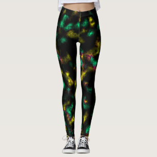 Abstract Soft Plasma in Green and Yellow on Black Leggings