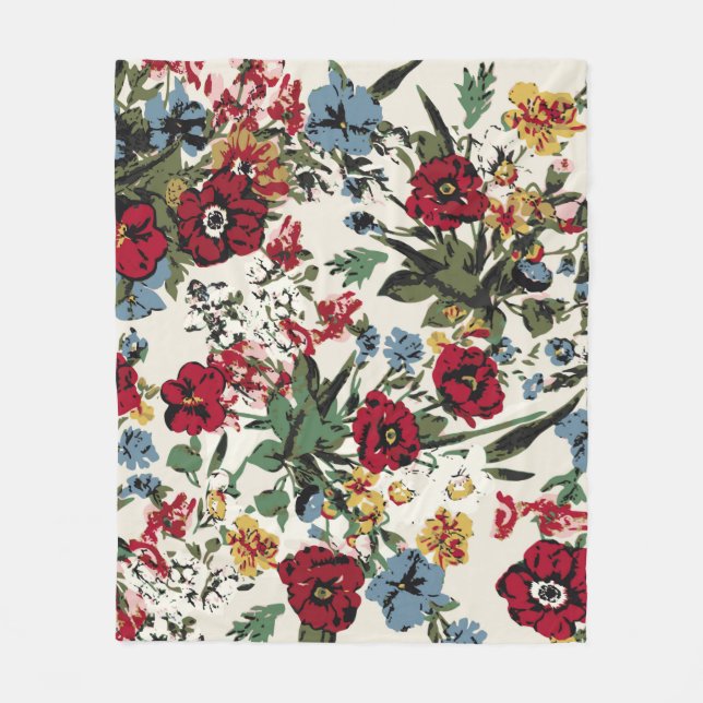 Abstract solid flowers arrangement, all over desig fleece blanket (Front)