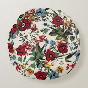 Abstract solid flowers arrangement, all over desig round cushion