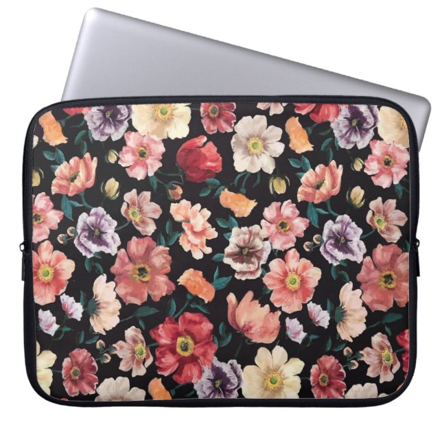 abstract solid flowers full arrangement, all over  laptop sleeve (Front)