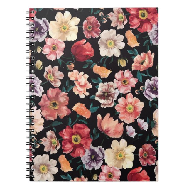 abstract solid flowers full arrangement, all over  notebook (Front)