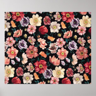 abstract solid flowers full arrangement, all over poster