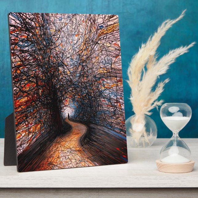 Abstract Solitude Road – Colourful Tree Pathway Plaque (Side)