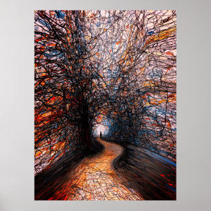 Abstract Solitude Road – Colourful Tree Pathway Poster