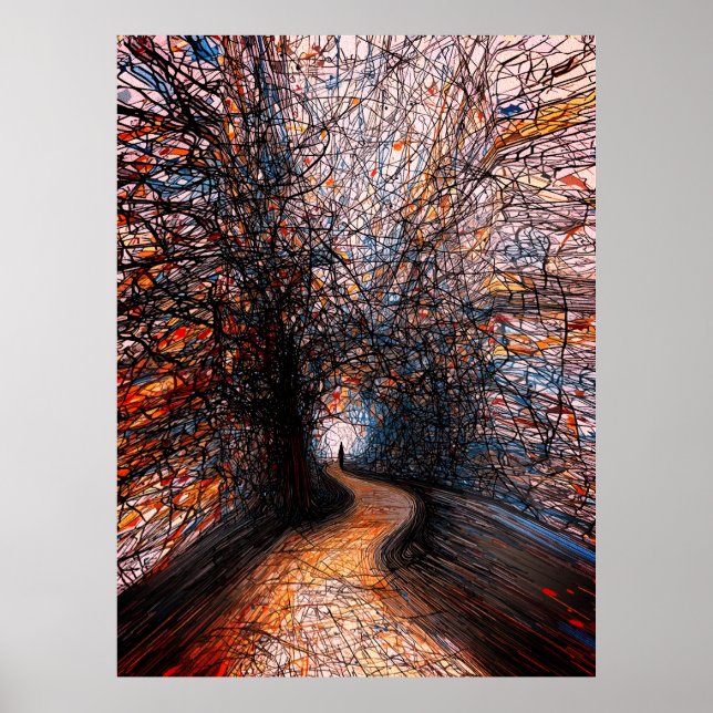Abstract Solitude Road – Colourful Tree Pathway Poster (Front)