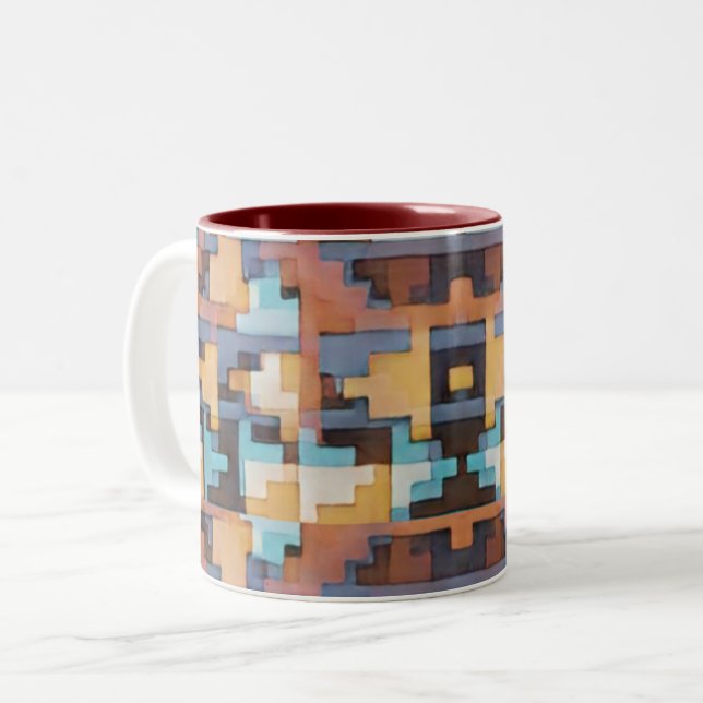 Abstract Southwest Inspired Earth Tones Two-Tone Coffee Mug (Front Left)