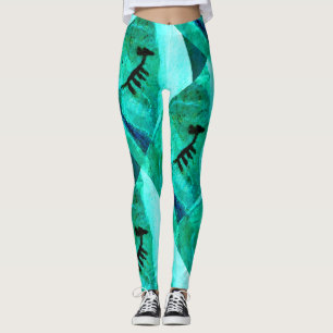 abstract southwestern rock art green leggings
