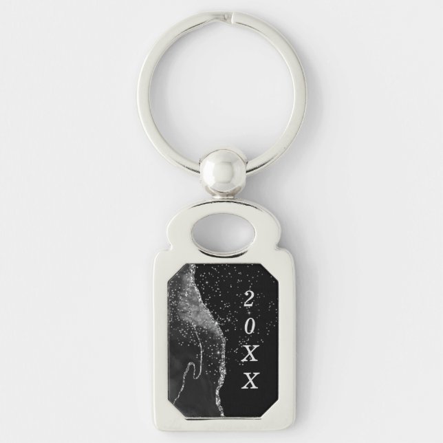 Abstract Sparkle Black Silver Graduate Key Ring (Front)