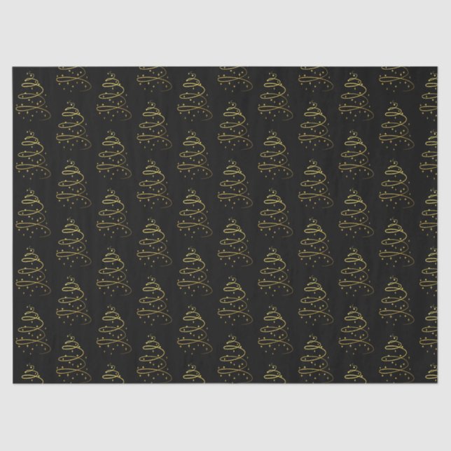 Abstract Sparkling Gold, Black Christmas Tree Tissue Paper (Front)