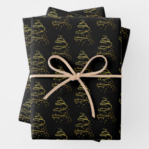 Abstract Sparkling Gold, Black Christmas Tree Wrapping Paper Sheet