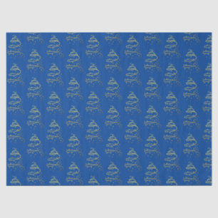 Abstract Sparkling Gold, Blue Christmas Tree Tissue Paper