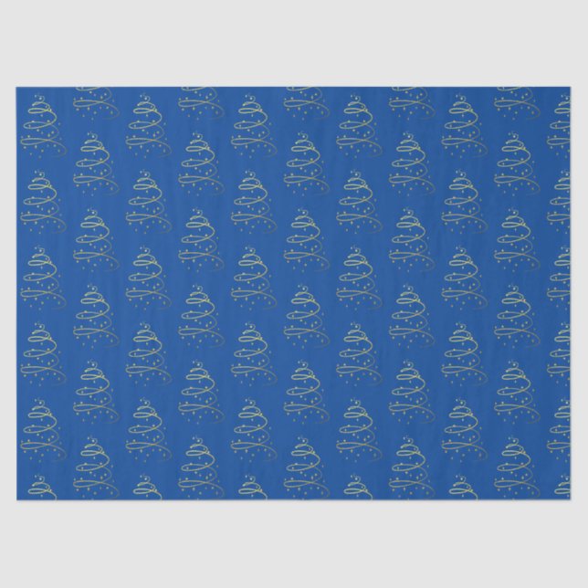 Abstract Sparkling Gold, Blue Christmas Tree Tissue Paper (Front)