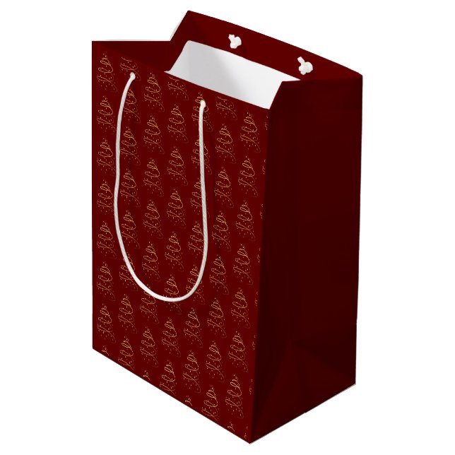 Abstract Sparkling Gold, Burgundy Christmas Tree Medium Gift Bag (Back Angled)
