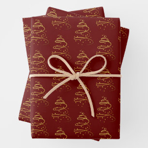 Abstract Sparkling Gold, Burgundy Christmas Tree Wrapping Paper Sheet