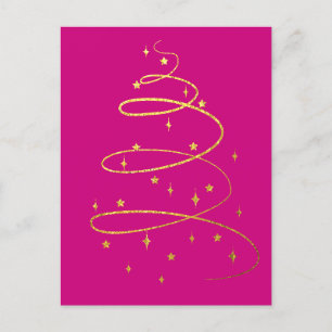 Abstract Sparkling Gold Christmas Tree on Magenta Holiday Postcard