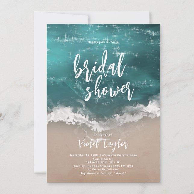 Abstract sparkling moody ocean beach Bridal Shower Invitation (Front)