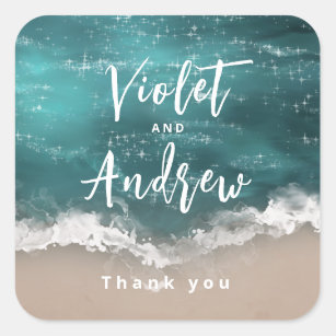 Abstract sparkling moody ocean beach wedding favou square sticker