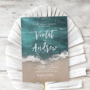 Abstract sparkling moody ocean beach wedding invitation