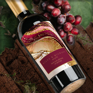 Abstract Sparkling Wedding Wine Red ID1018 Label