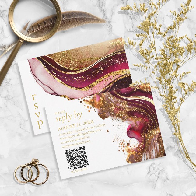Abstract Sparkling Wedding Wine Red ID1018 RSVP Card (Creator Uploaded)
