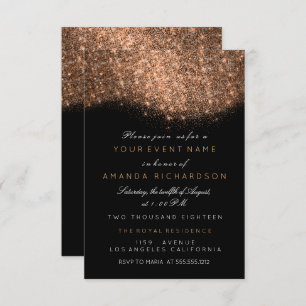 Abstract Sparkly Glitter Copper Rose Gold Black Invitation