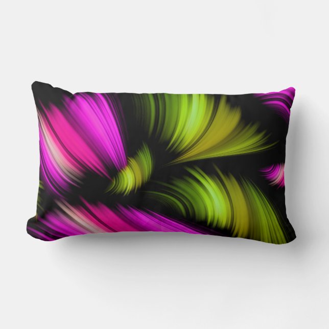 Abstract Spectrum Ribbons Pink Green Lumbar Cushion (Front)
