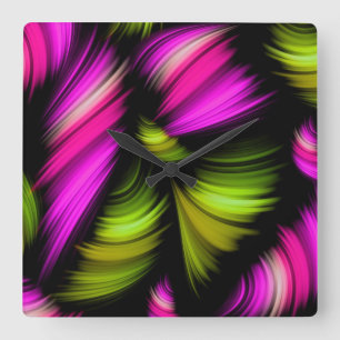 Abstract Spectrum Ribbons Pink Green Square Wall Clock