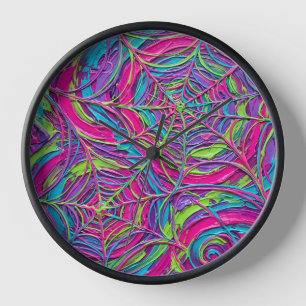 Abstract Spider Web Neon Lace Art Clocks