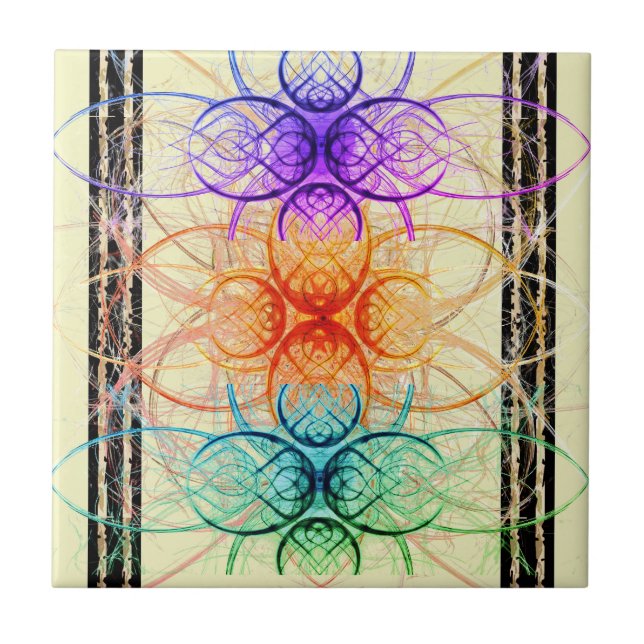 Abstract spidery pattern in purple and red ceramic tile (Front)