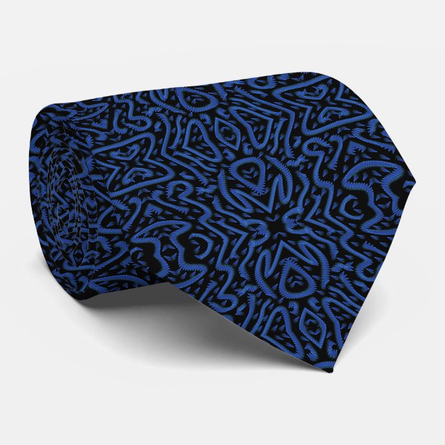 Abstract Spiny Crest Spiked In Blue Colours Patter Tie (Rolled)