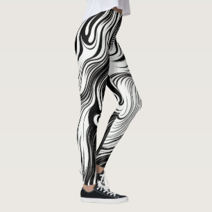 Abstract Spiral Art Black & White Swirling Ink Leggings