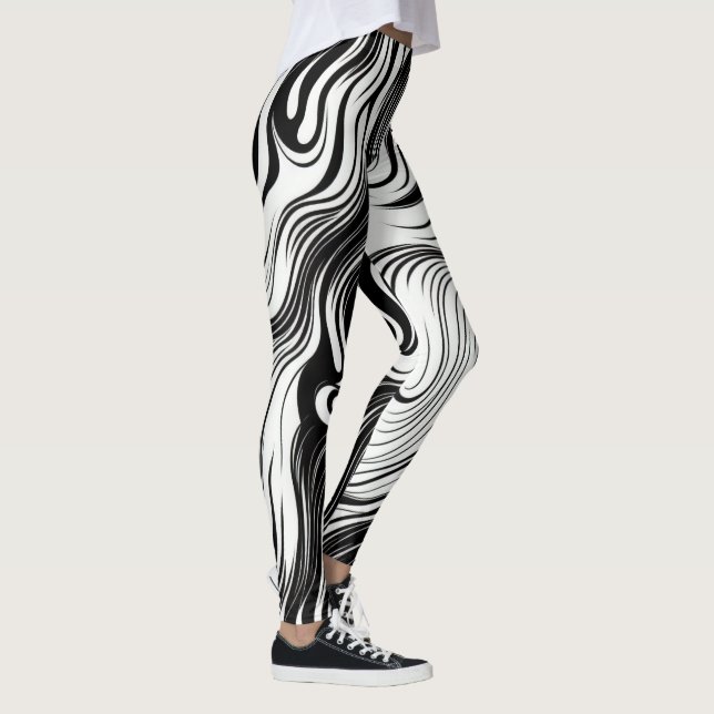 Abstract Spiral Art Black & White Swirling Ink Leggings (Right)