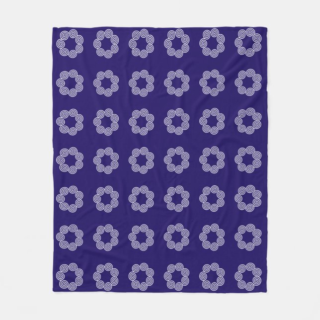 Abstract Spiral Circle Pattern on Navy Blue Fleece Blanket (Front)