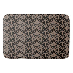 Abstract Spiral Circles in Beige & Black Bath Mat