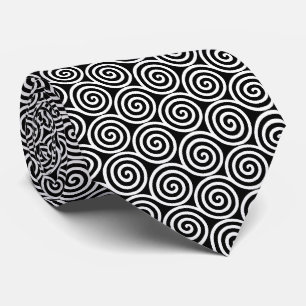 Abstract Spiral Circles in Black & White Neck Tie