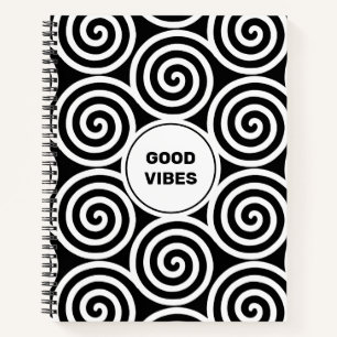 Abstract Spiral Circles in Black & White Notebook